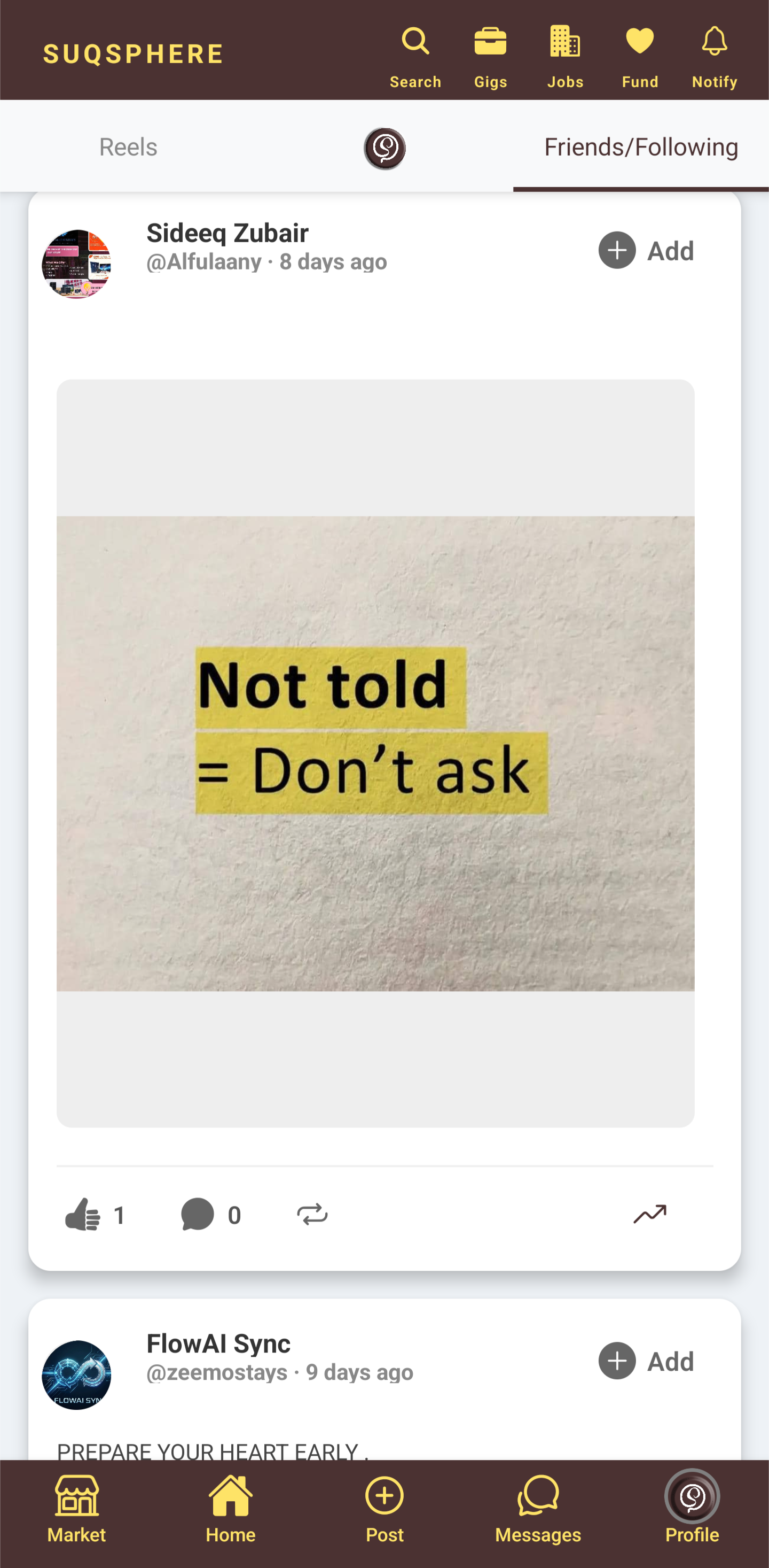 SuqSphere social feed screenshot